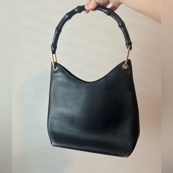 Gucci Handbags - Gucci Bamboo Black Leather shoulder bag